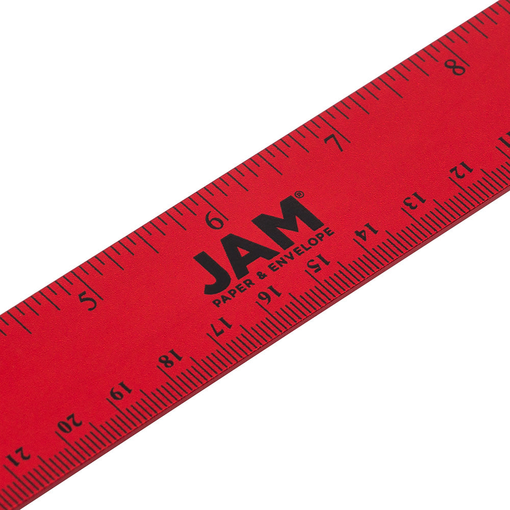 JAM Paper Non-Skid Stainless-Steel Ruler, 12in, Red