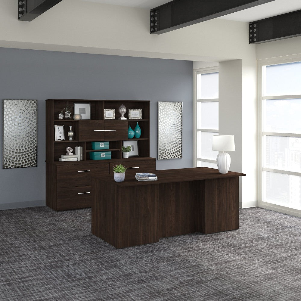 Bush Business Furniture Office 500 72inW Executive Computer Desk With Lateral File Cabinets And Hutch, Black Walnut, Standard Delivery