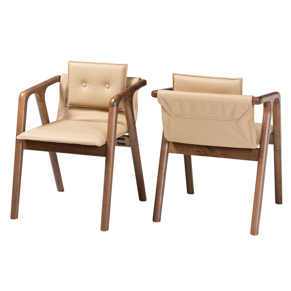 Baxton Studio Marcena Dining Chairs, Beige/Walnut Brown, Set Of 2 Chairs