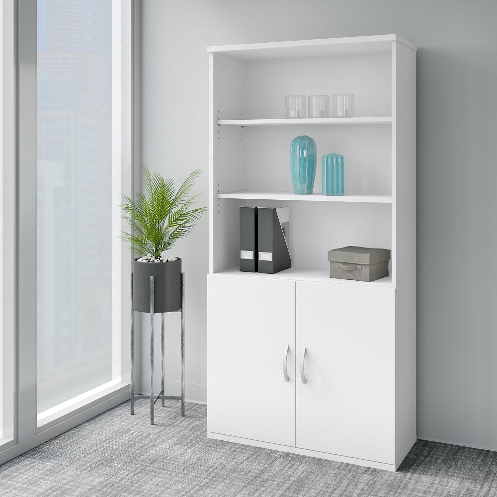 Bush Business Furniture Easy Office 73inH 5-Shelf Bookcase With Doors, White, Standard Delivery