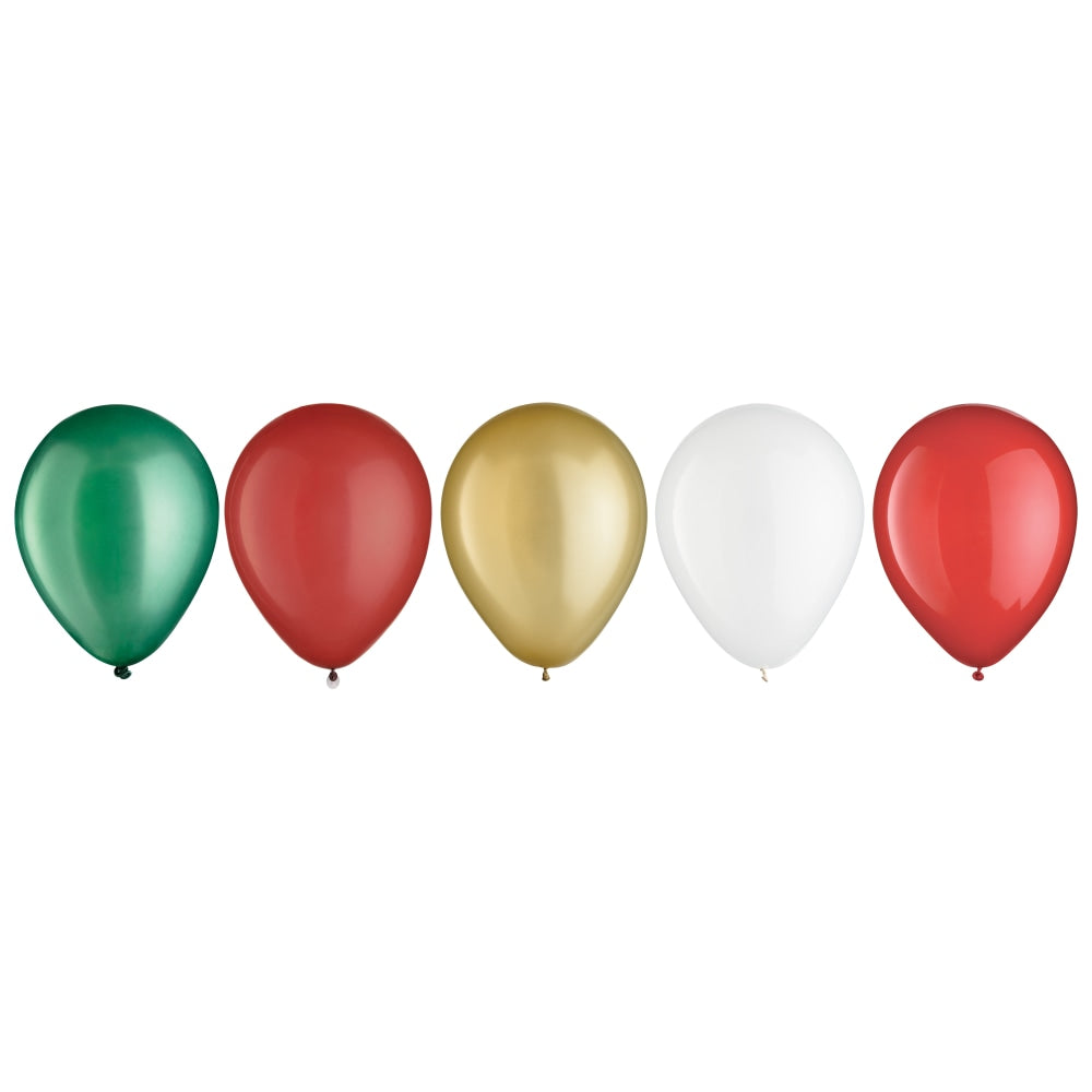 Amscan Traditional Christmas Latex Balloon Assortment, 5in, Assorted Colors, Pack Of 125 Balloons