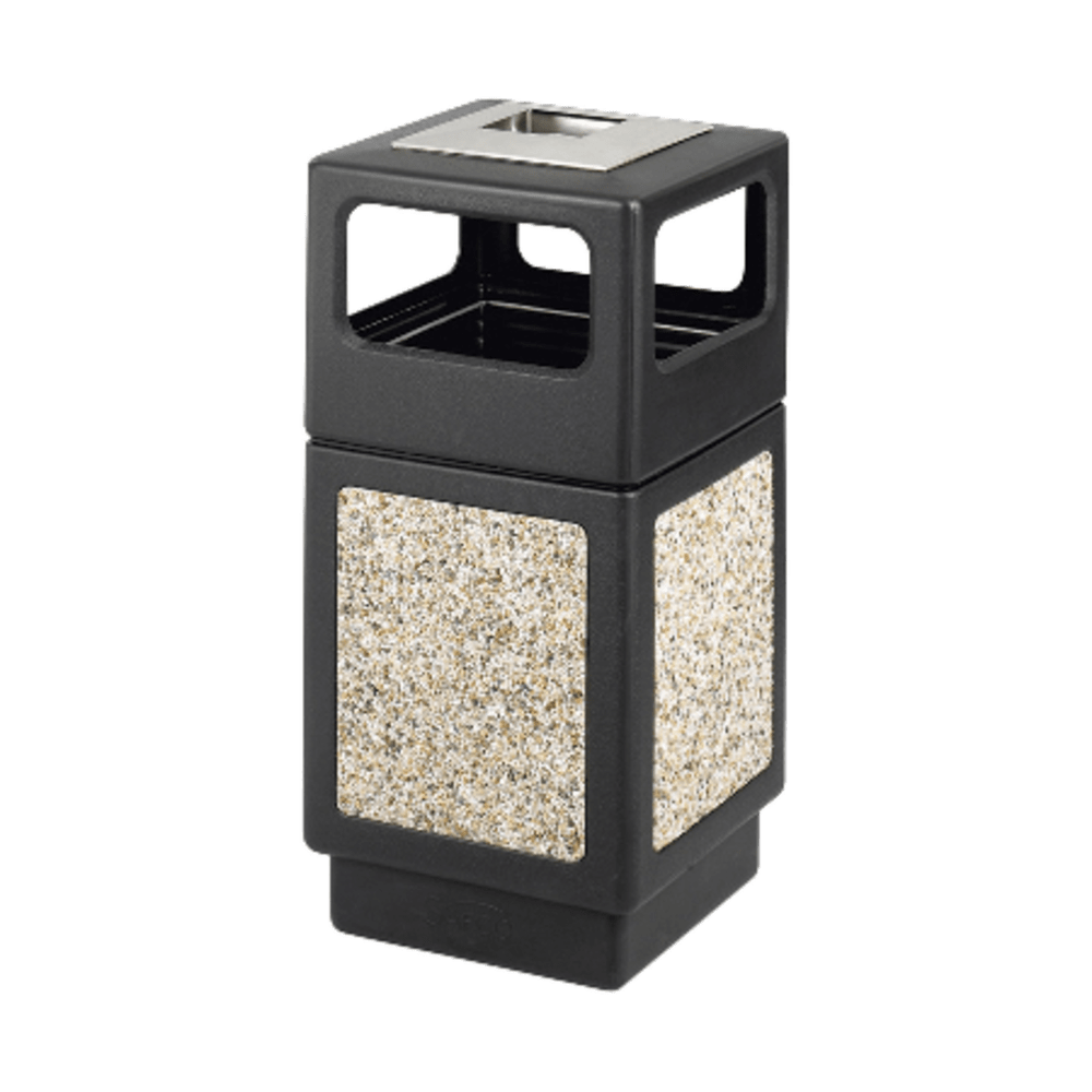 Safco Plastic/Stone Aggregate Receptacle, 38 Gallons, 39in x 18 1/4in x 18 1/4in, Black