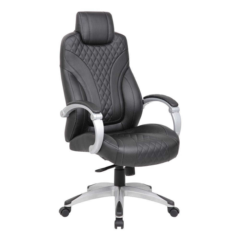 Boss Office Products Caressoft Hinged Arm Executive Ergonomic High-Back Chair, Black