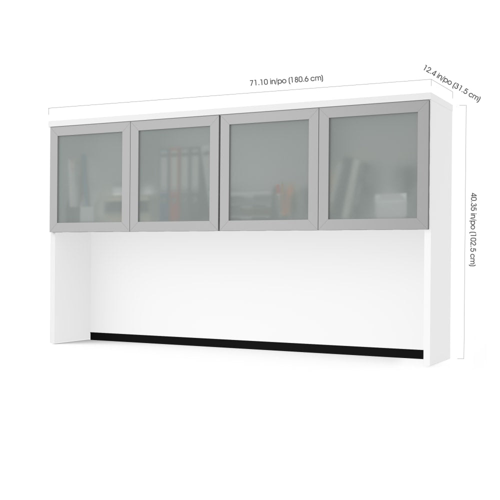 Bestar Pro-Concept Plus Hutch With Frosted Glass Doors, 40-7/16inH x 71-1/8inW x 12-7/16inD, White