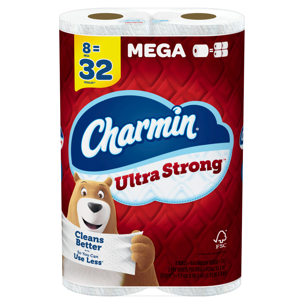 Charmin Ultra Strong 2 Ply Toilet Paper Mega Roll, White, 242 Sheets Per Roll, 8 Rolls per Pack, Carton of 4 Packs