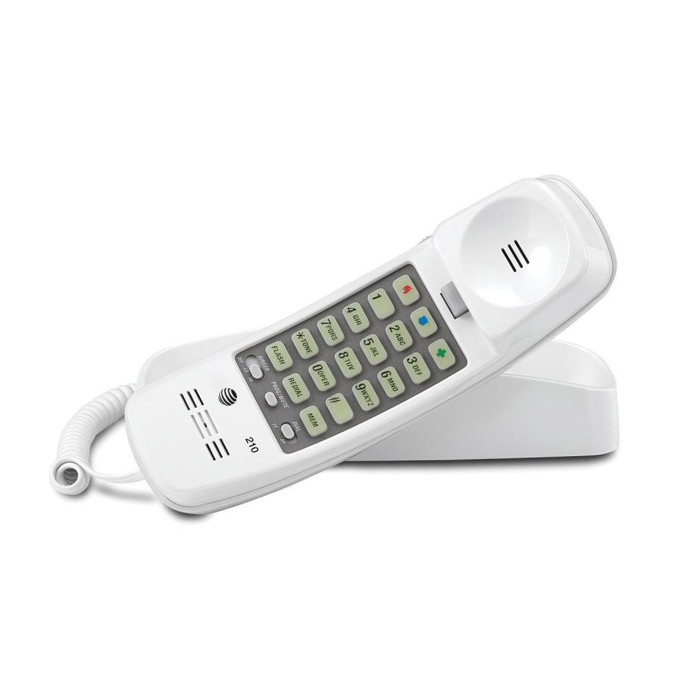 AT&T 210 Corded Trimline Phone with Speed Dial and Memory Buttons, White