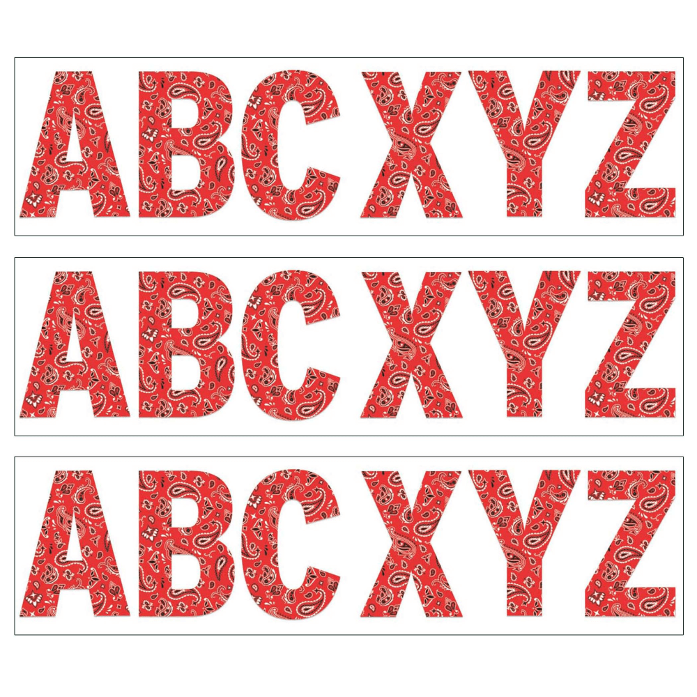 Eureka 7in Deco Letters, Red Bandana, 129 Letters Per Pack, Set Of 3 Packs