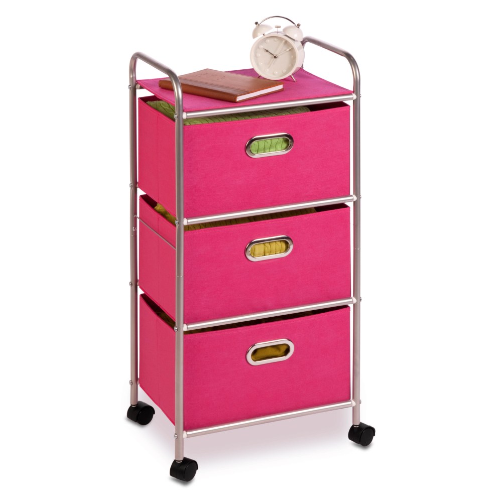 Honey-can-do CRT-02348 3-Drawer Rolling Fabric Cart, Pink - 3 Drawer - 11.5in Length x 16.1in Width x 35.5in Height - Pink