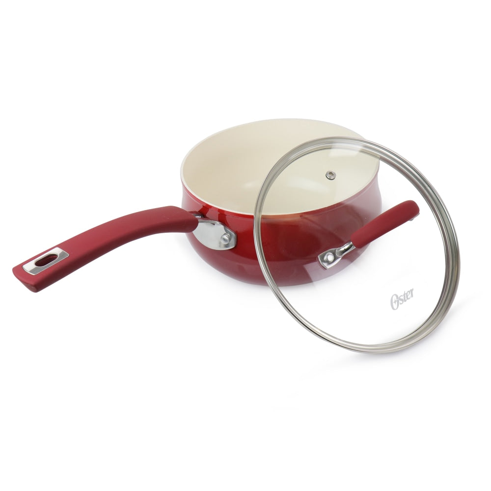 Oster Corbett Aluminum Nonstick Saucepan, 3.1 Qt, Red