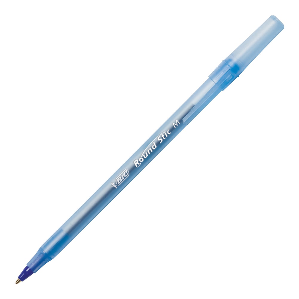 BIC Round Stic Xtra Life Ballpoint Pens, Medium Point, 1.0 mm, Translucent Barrel, Blue Ink, Box Of 240 Pens