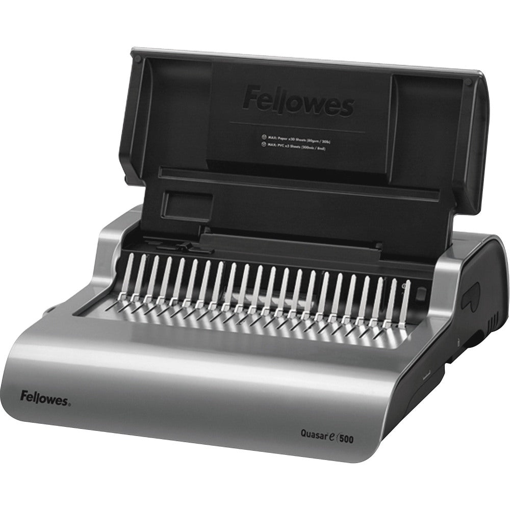 Fellowes E 500 Electric Comb Binding Machine With Starter Kit, Silver/Black