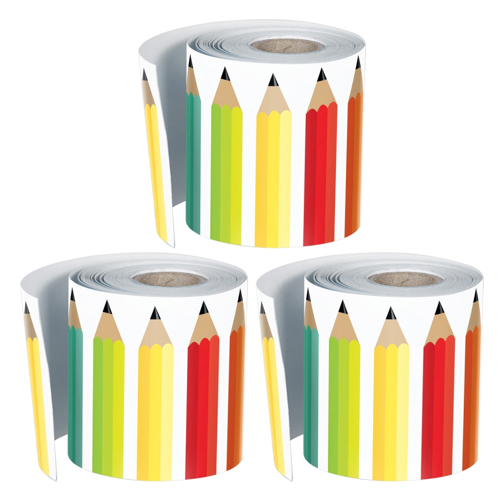 Carson Dellosa Education Straight Borders, Schoolgirl Style Black, White & Stylish Brights Pencils, 36ft Per Roll, Set Of 3 Rolls