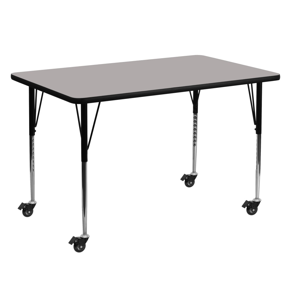 Flash Furniture Mobile Rectangular HP Laminate Activity Table With Standard Height-Adjustable Legs, 30-1/2inH x 30inW x 60inD, Gray