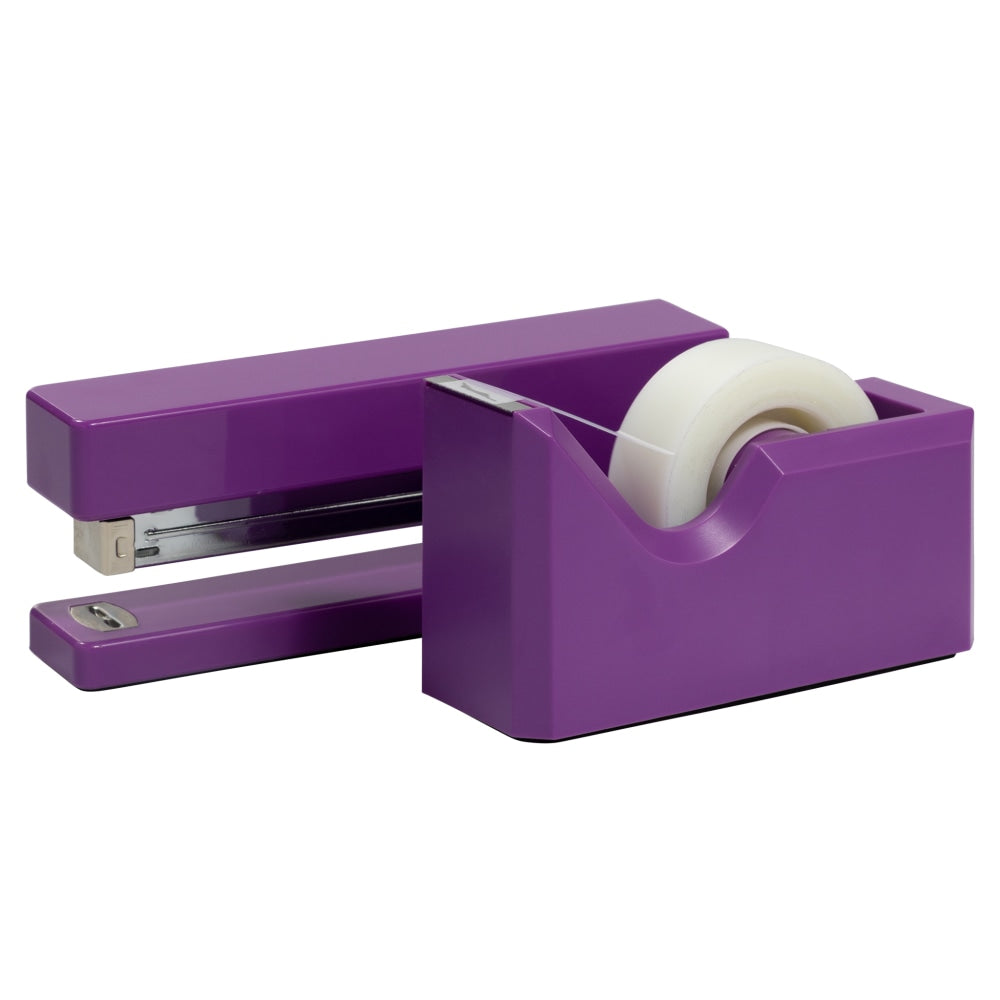 JAM Paper 2-Piece Office And Desk Set, 1 Stapler & 1 Tape Dispenser, Purple