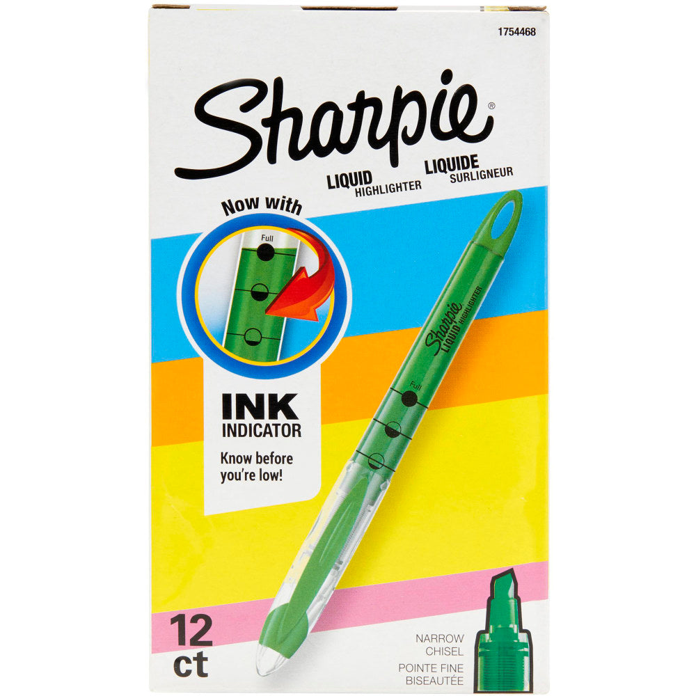 Sharpie Accent Liquid Pen-Style Highlighters, Fluorescent Green, Box Of 12