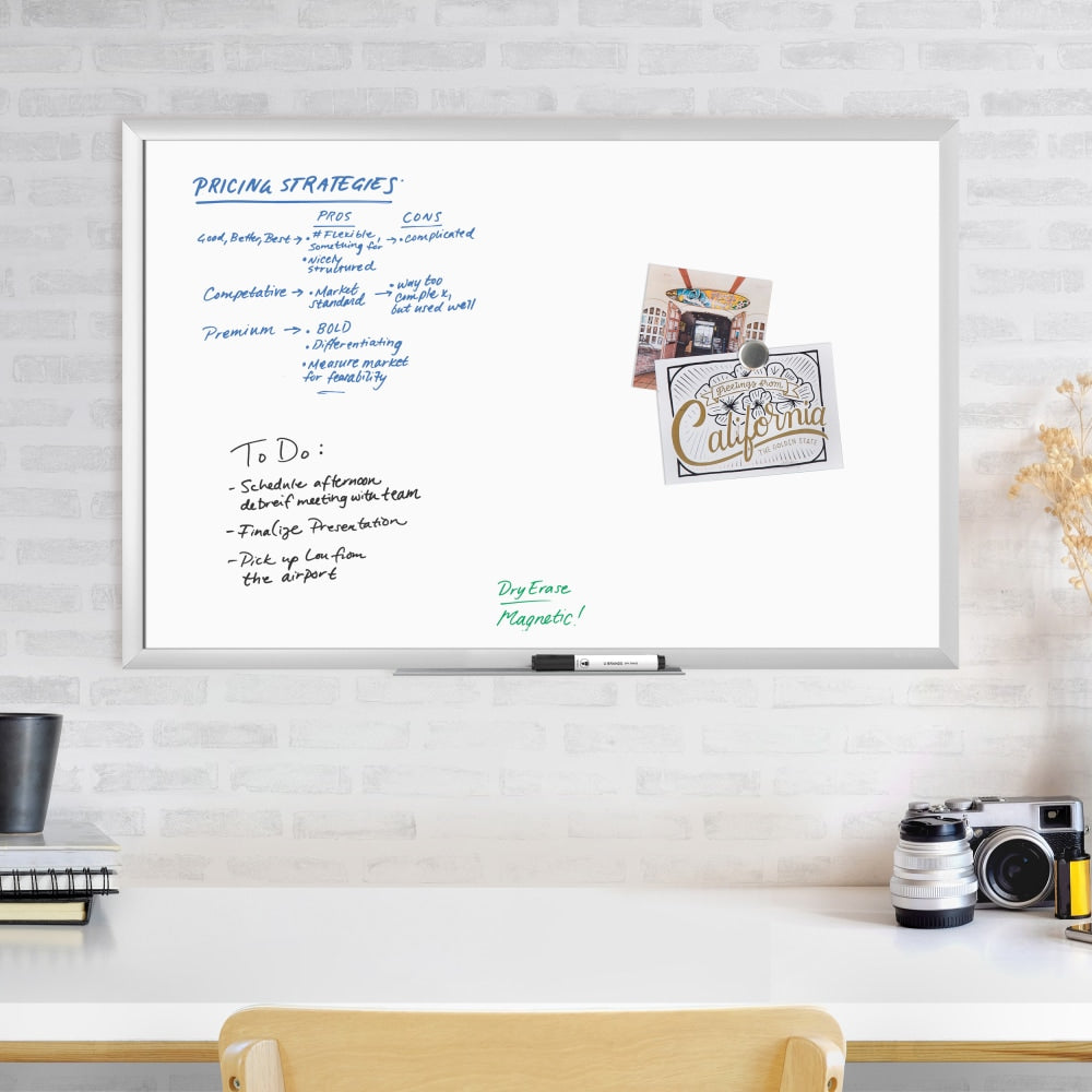 U Brands Magnetic Dry-Erase Board, 23in x 35in, White, Silver Aluminum Frame