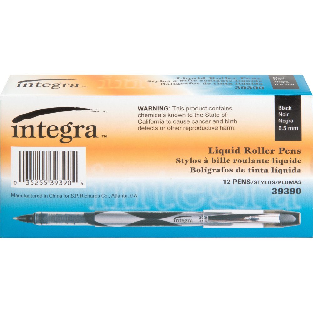 Integra Liquid Ink Rollerball Pens - Extra Fine Pen Point - 0.5 mm Pen Point Size - Black - Black Barrel - 12 / Dozen