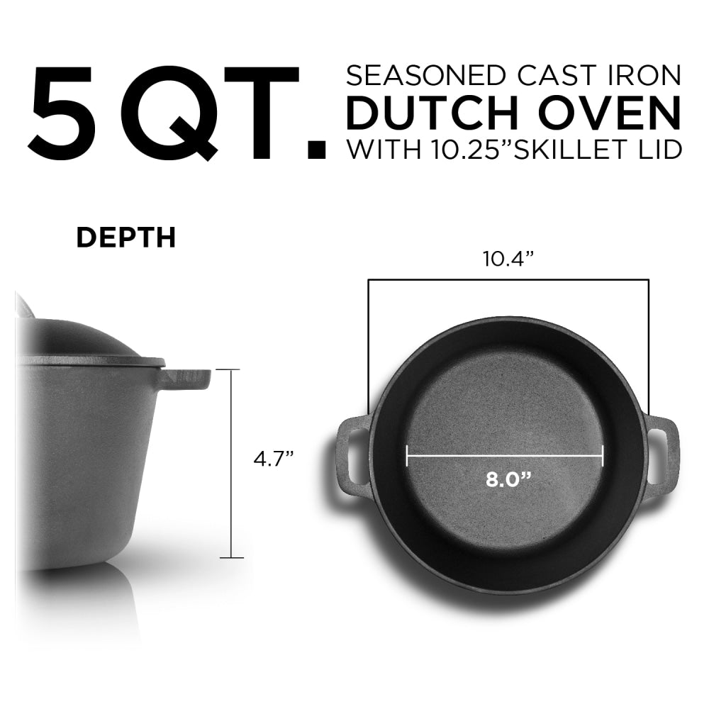 Commercial Chef 5-Quart Cast Iron Dutch Oven, Black