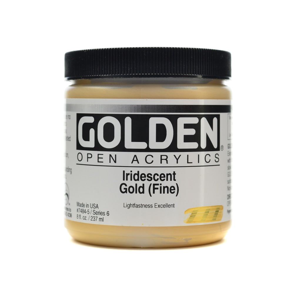 Golden OPEN Acrylic Paint, 8 Oz Jar, Iridescent Bright Gold (Fine)