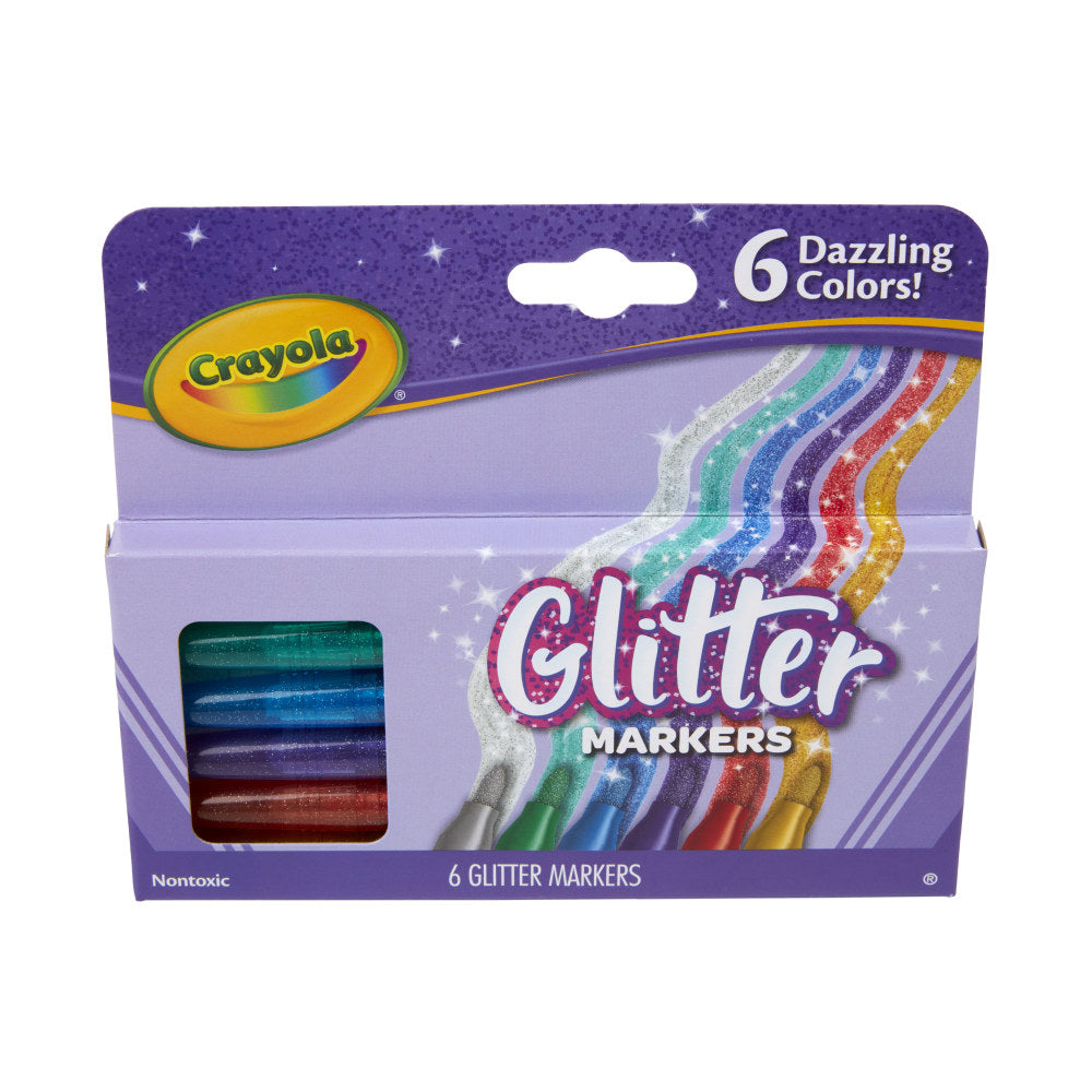 Crayola Glitter Markers, Bullet Point, Assorted Colors, Pack Of 6