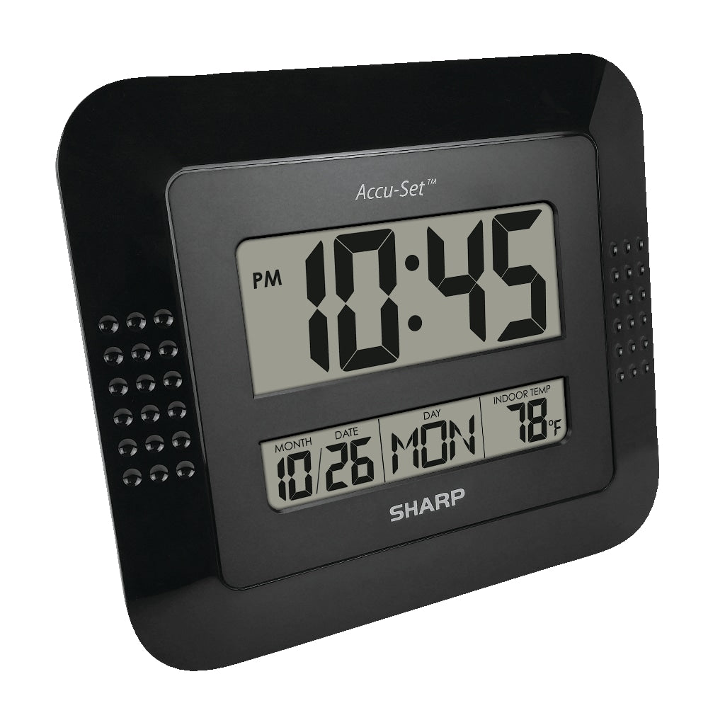 Sharp Digital Auto Time Set Wall Clock, 8in x 7in, Black