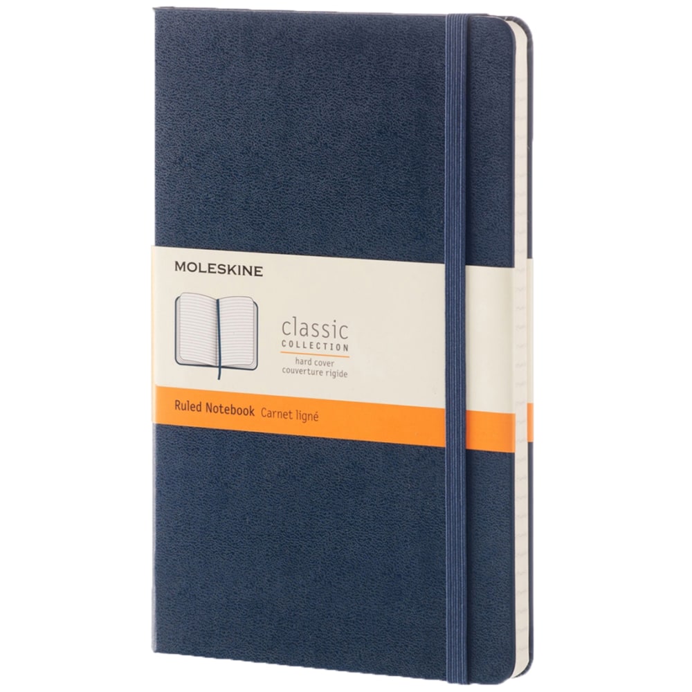 Moleskine Classic Hard Cover Notebook, 5in x 8-1/4in, Ruled, 240 Pages, Sapphire Blue