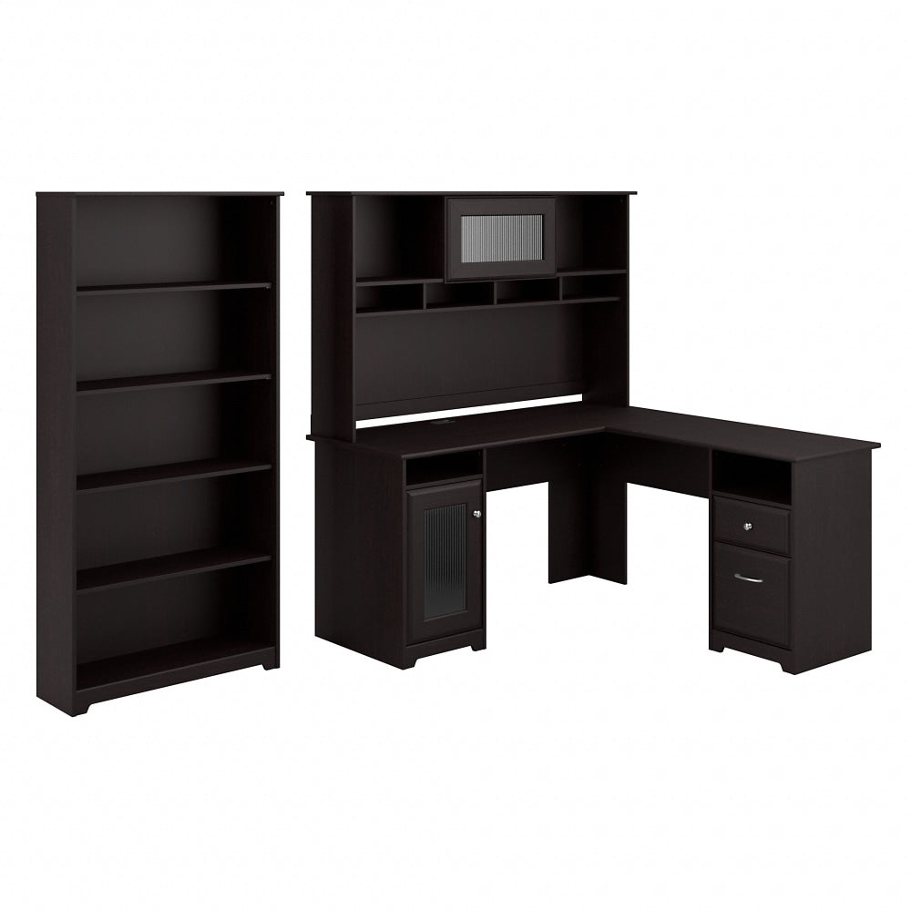 Bush Business Furniture Cabot 60inW L-Shaped Corner Desk With Hutch And 5-Shelf Bookcase, Espresso Oak, Standard Delivery