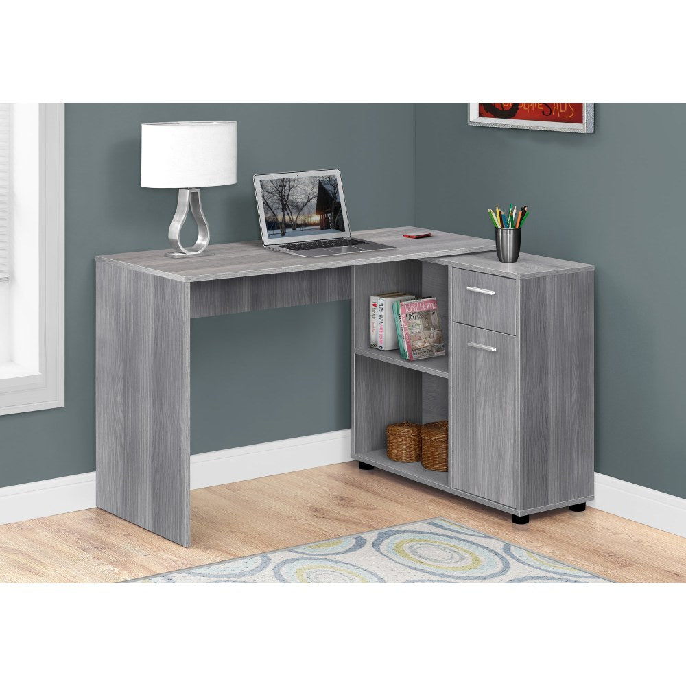 Monarch Specialties 46inW Corner Desk With Storage Cabinet, Gray