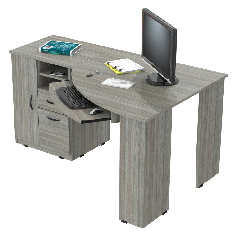 Inval 23inW L-Shaped Corner Desk, Smoke Oak