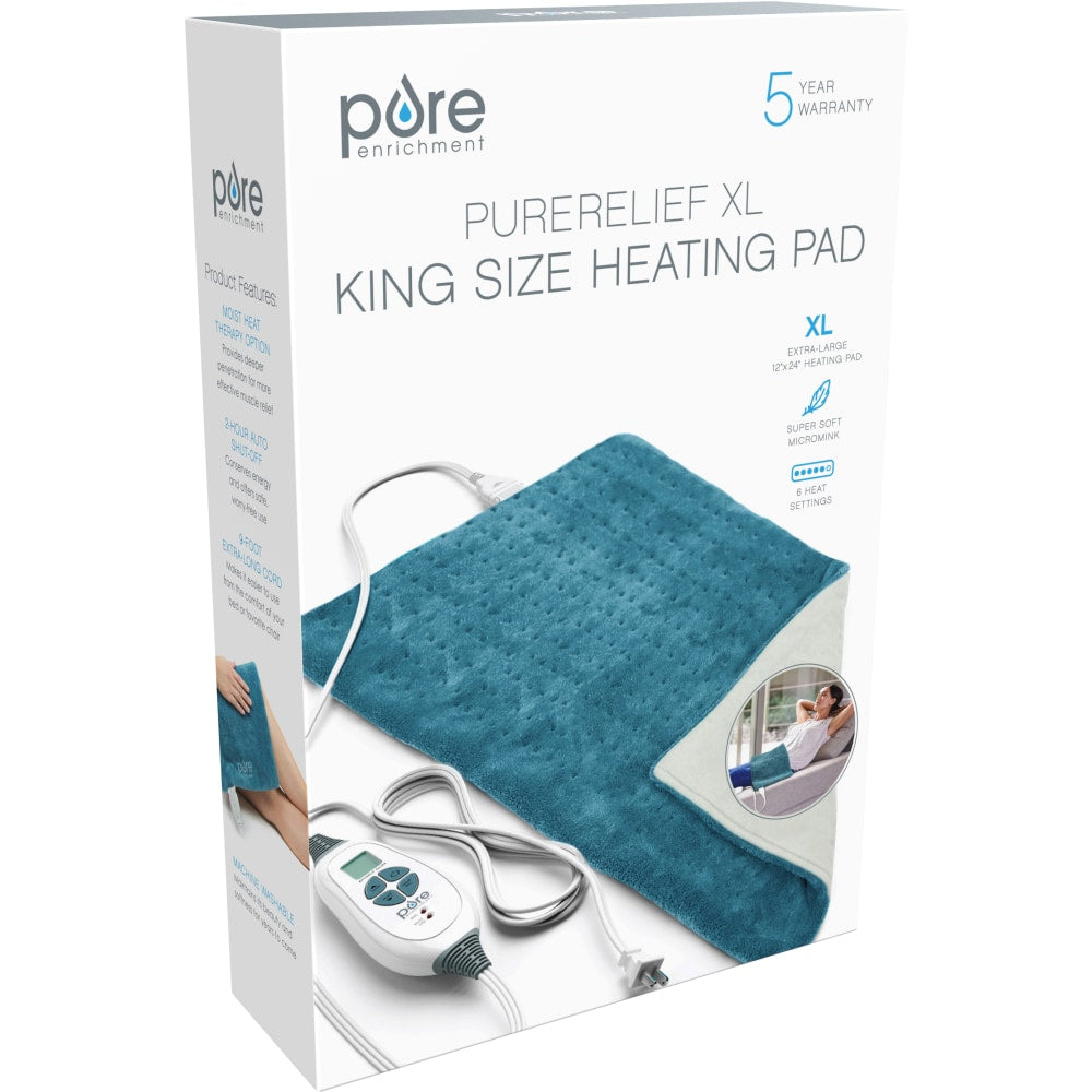 Pure Enrichment PureRelief XL King Size Heating Pad, 23-1/2in x 11-1/2in, Turquoise Blue