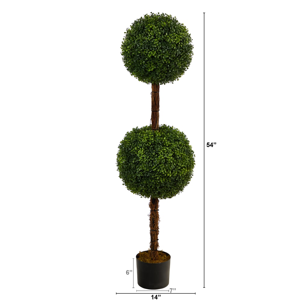 Nearly Natural Boxwood Double Ball Topiary 4.5'H Artificial Tree With Planter, 54inH x 14inW x 14inD, Green/Black