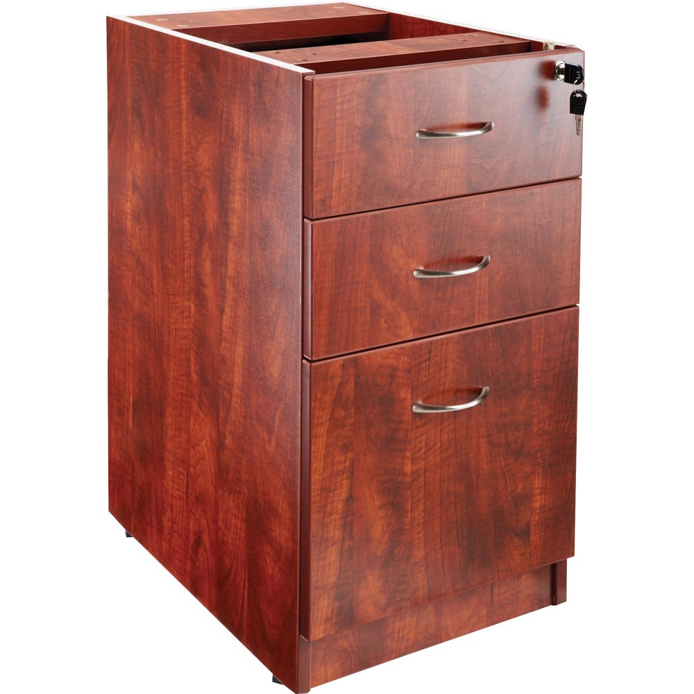 Lorell Essentials 16inW Vertical 3-Drawer Fixed Pedestal File Cabinet For Computer Desk, Cherry