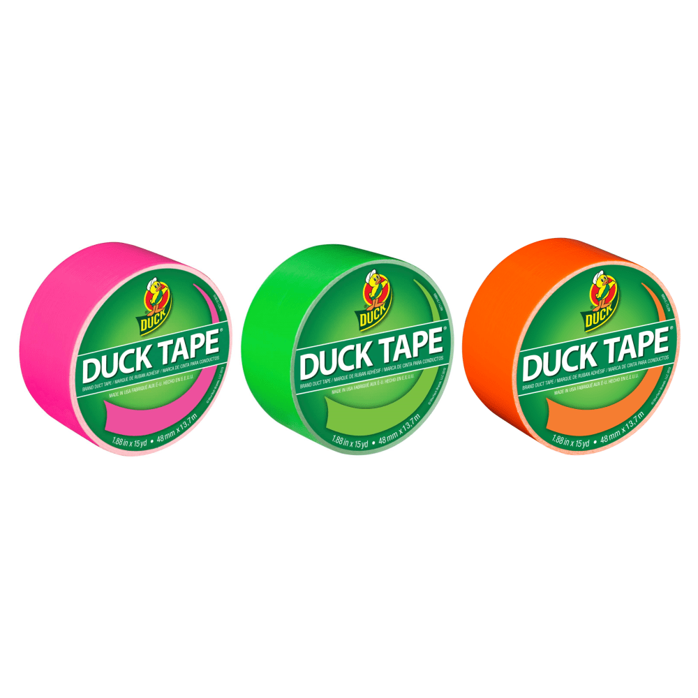 Duck Brand Color Duct Tape Rolls, 1-15/16in x 45 Yd, Neon Colors, Pack Of 3 Rolls