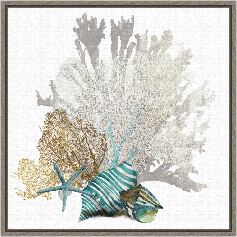 Amanti Art Coral by Aimee Wilson Framed Canvas Wall Art Print, 16inH x 16inW, Greywash