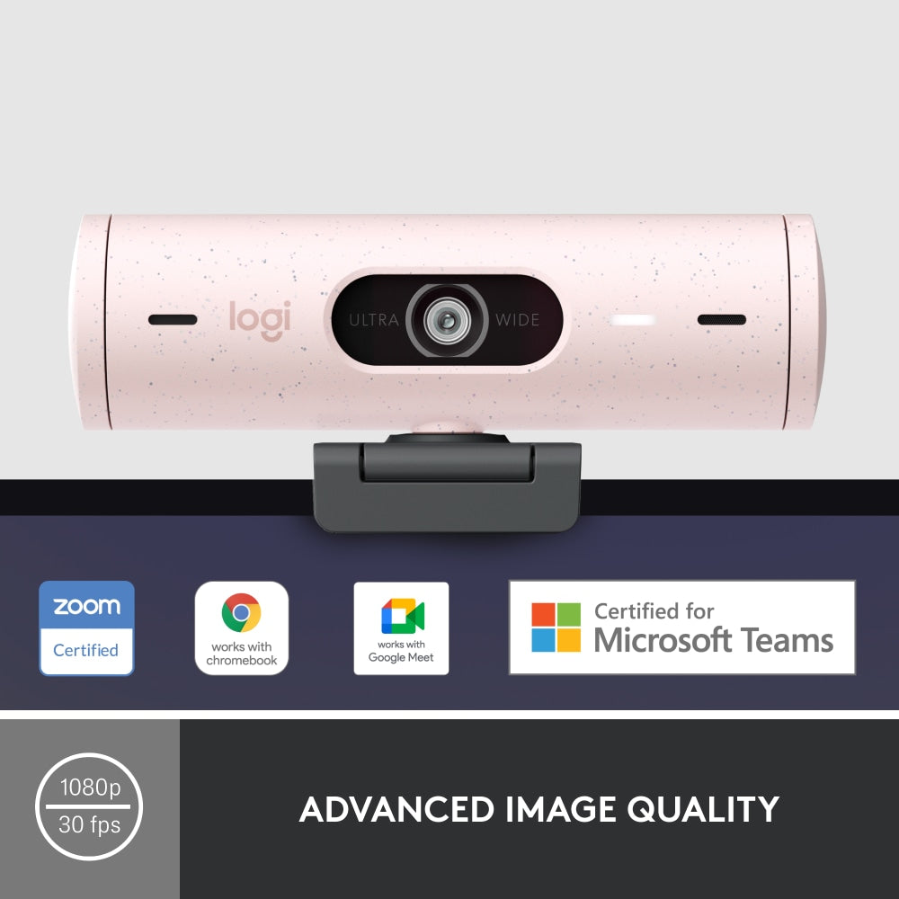 Logitech BRIO 500 Webcam - 4 Megapixel - 60 fps - Rose - USB Type C - 1920 x 1080 Video - Auto-focus - 90 deg. Angle - 4x Digital Zoom - Microphone - Notebook, Monitor, Display Screen