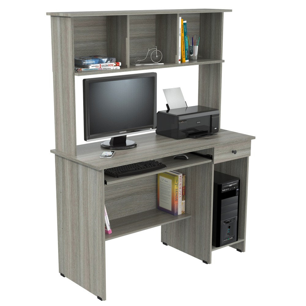 Inval 48inW Computer Desk/Workcenter With Hutch, Smoke Oak