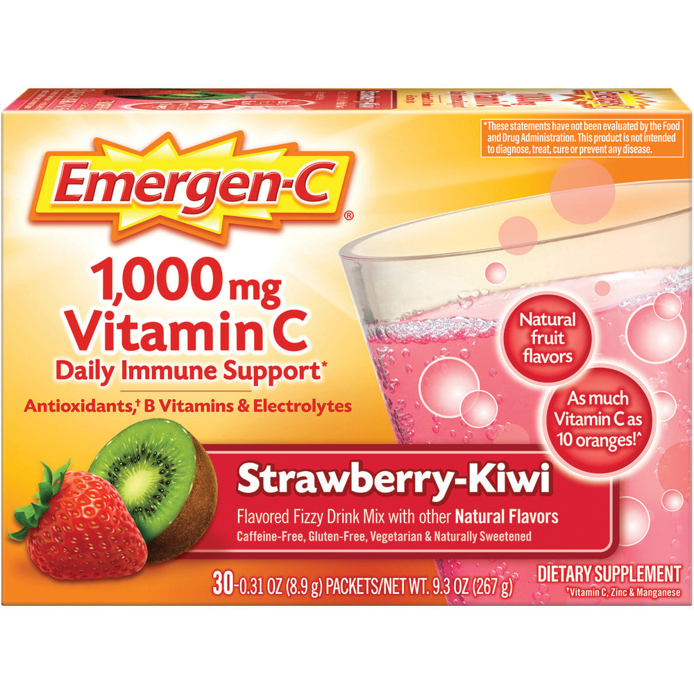 Emergen-C Vitamin C Drink Mix For Immune Support, 0.32 Oz Per Pack, Strawberry Kiwi, Box Of 30 Packs