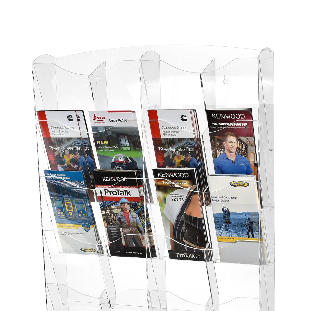 Alpine Hanging Magazine Rack With Adjustable Pockets, 51inH x 20inW x 4inD, Clear