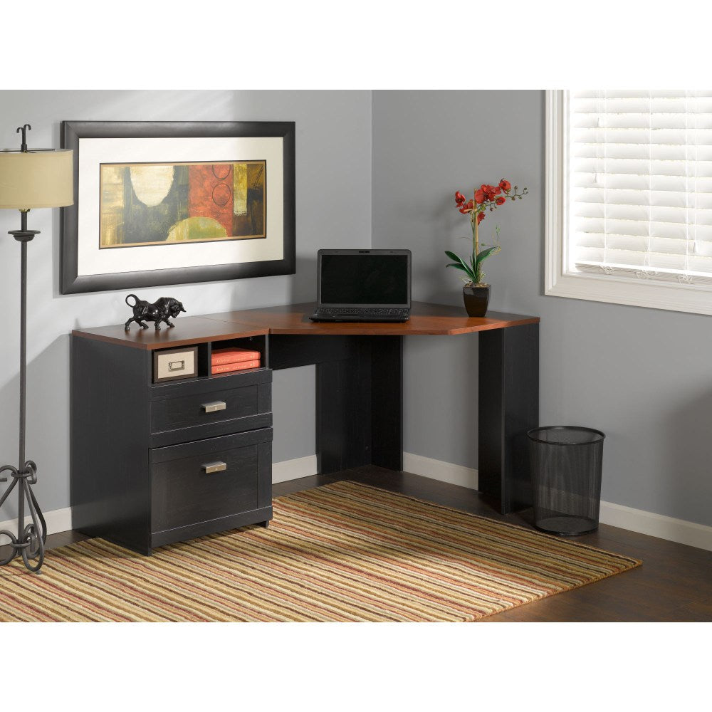 Bush Business Furniture Wheaton 60inW Reversible Corner Desk, Antique Black/Hansen Cherry, Standard Delivery