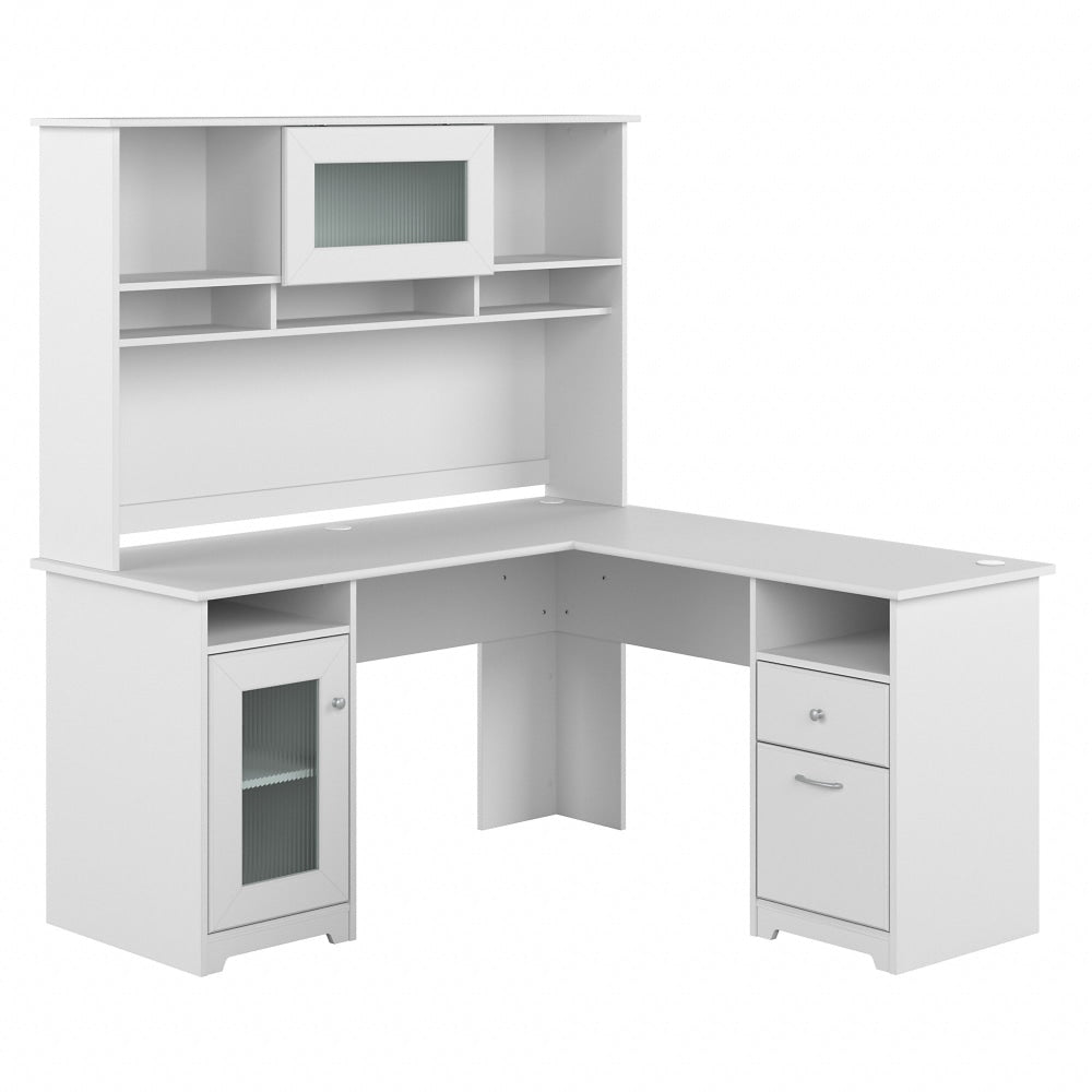 Bush Business Furniture Cabot 60inW L-Shaped Corner Desk With Hutch, White, Standard Delivery