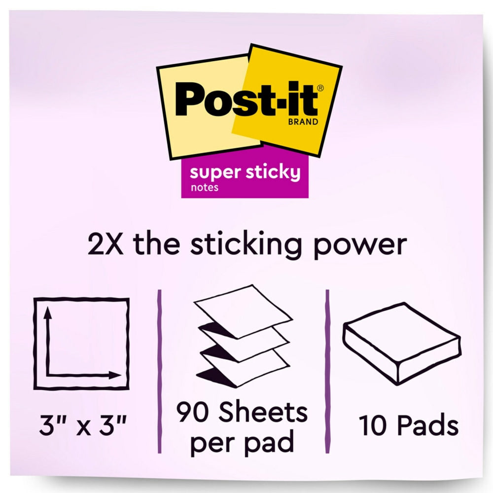 Post-it Super Sticky Dispenser Pop-up Notes, 3 in. x 3 in., Summer Joy collection, 10 Pads/Pack, 90 Sheets/Pad