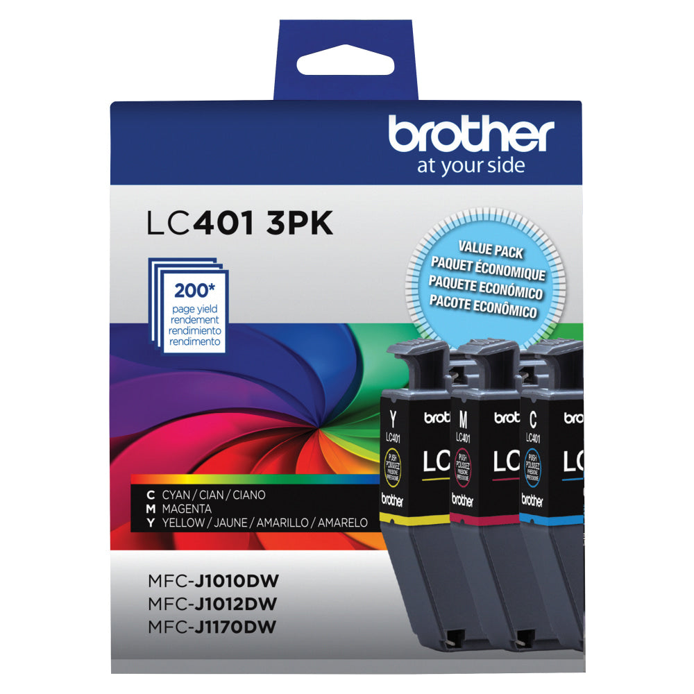 Brother LC4013 Cyan, Magenta, Yellow Ink Cartridges, Pack Of 3, LC4013PK