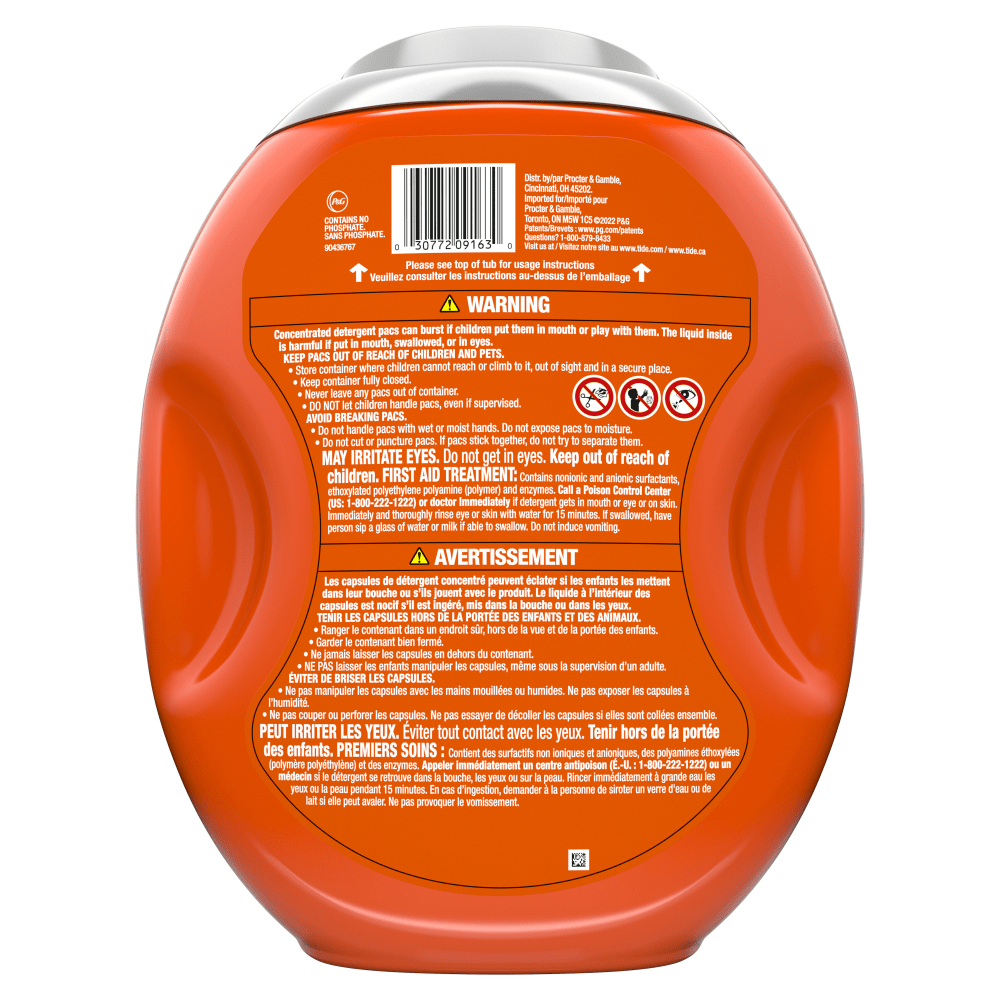 Tide Hygienic Clean Heavy 10x Duty Power PODS Laundry Detergent Pacs, Original, 76 Oz, Orange, Canister Of 45 Pacs