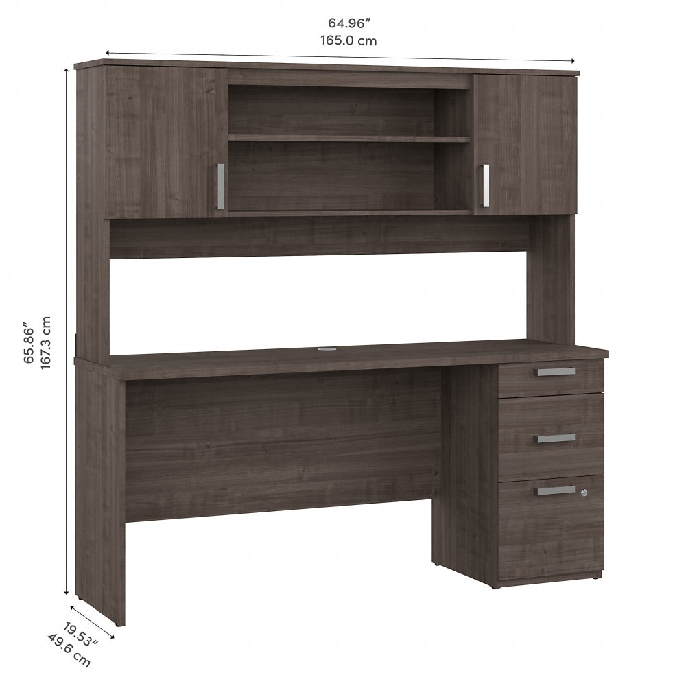 Bestar Ridgeley 65inW Computer Desk With Hutch, Medium Gray Maple