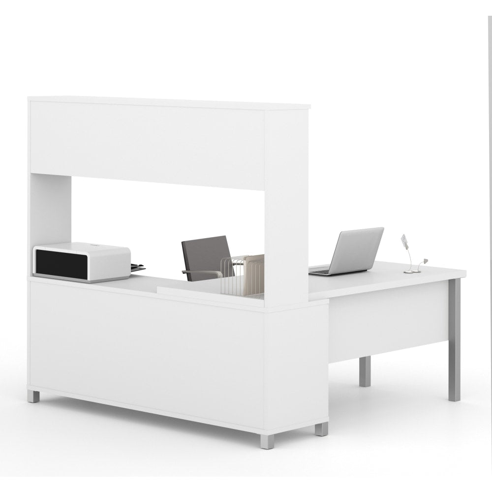 Bestar Pro-Linea 72inW L-Shaped Corner Desk With Metal Legs And Hutch, White