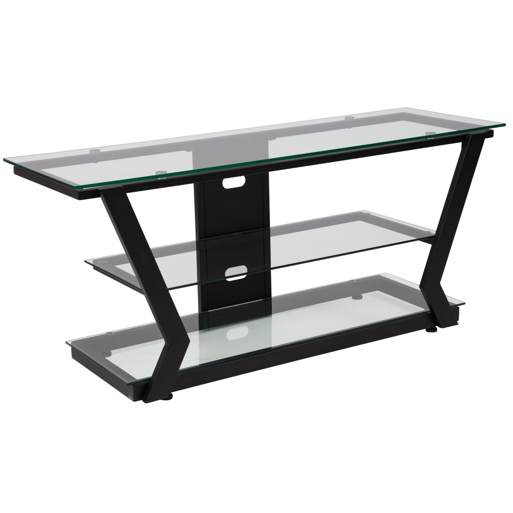 Flash Furniture Metal/Glass TV Stand, 21inH x 47inW x 16inD, Clear/Black