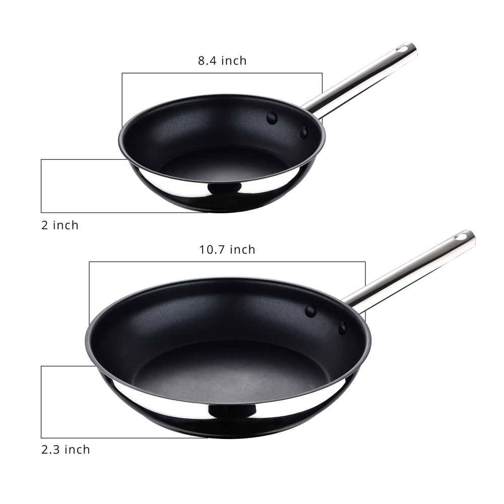 Bergner 2-Piece Stainless Steel Non-Stick Fry Pan Set, Silver