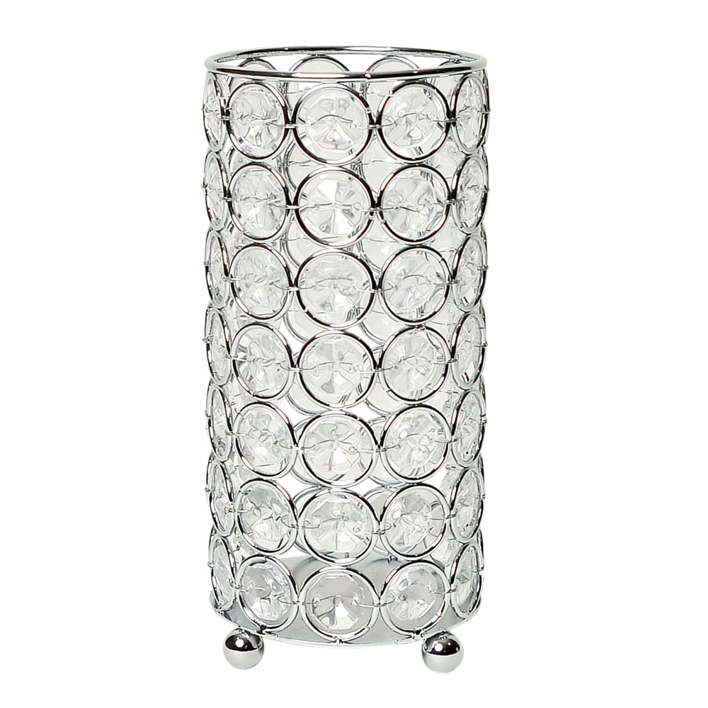 Elegant Designs Ellipse Crystal Decorative Vase, 6-3/4inH x 3-1/4inW x 3-1/4inD, Chrome