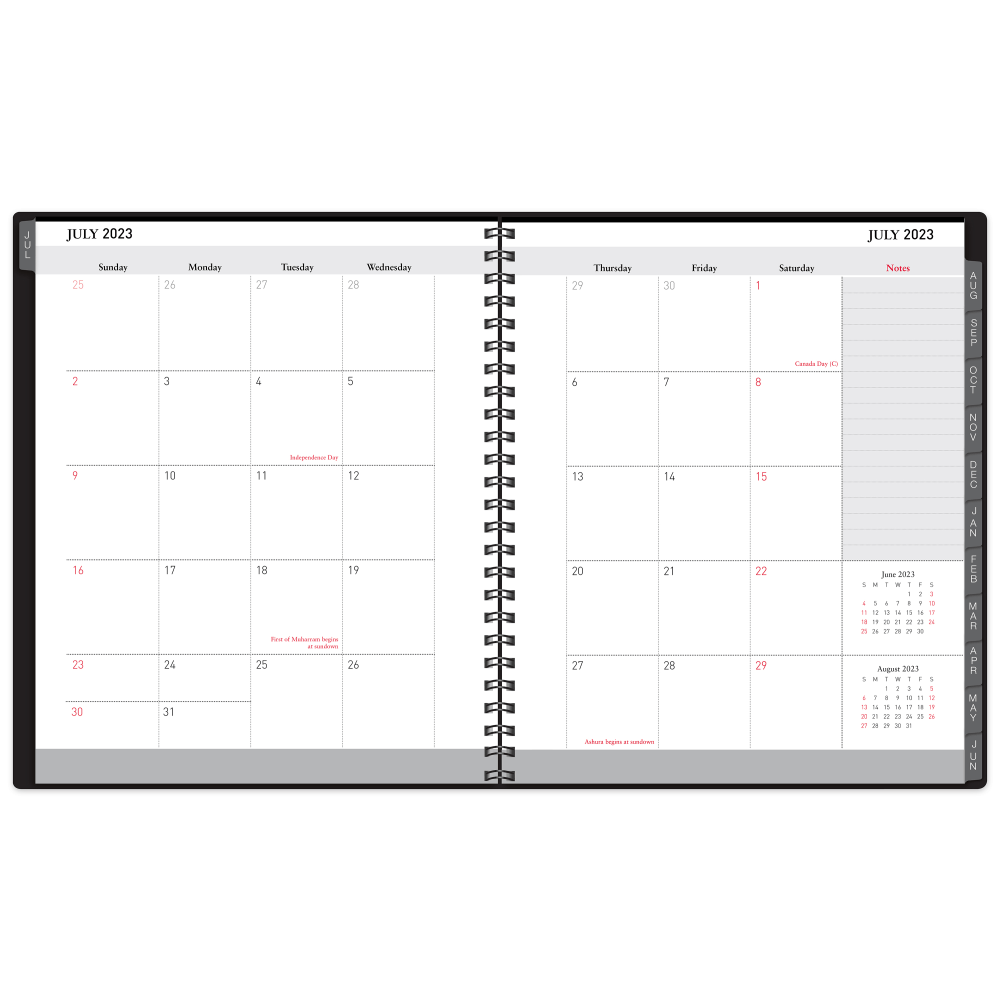 2023-2024 Office Depot Brand 14-Month Weekly/Monthly Academic Planner, Vertical Format, 8in x 11in, 30% Recycled, Black, July 2023 to August 2024