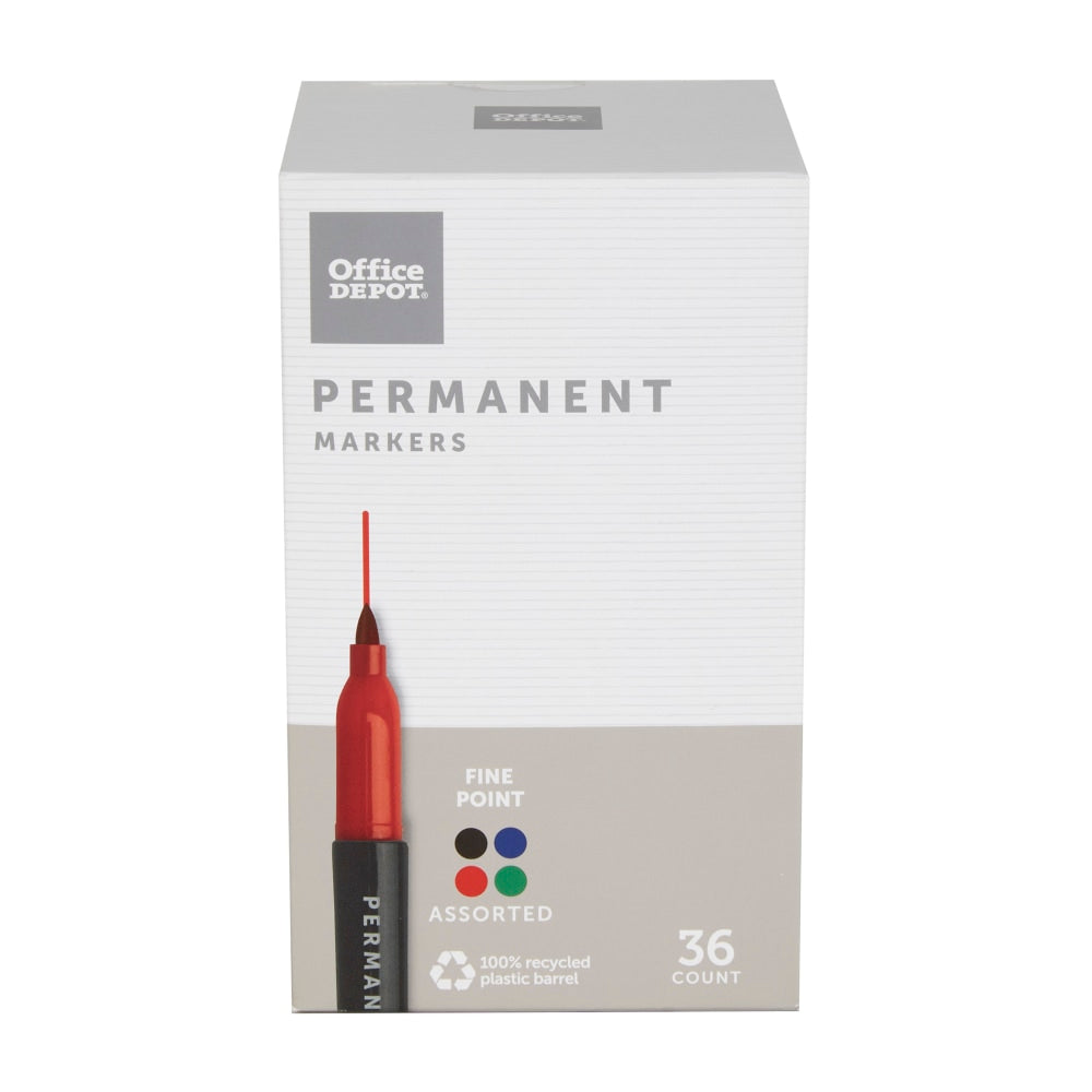 Office Depot Brand Permanent Markers, Fine Point, 100% Recycled Plastic Barrel, Assorted Ink Colors, Pack Of 36